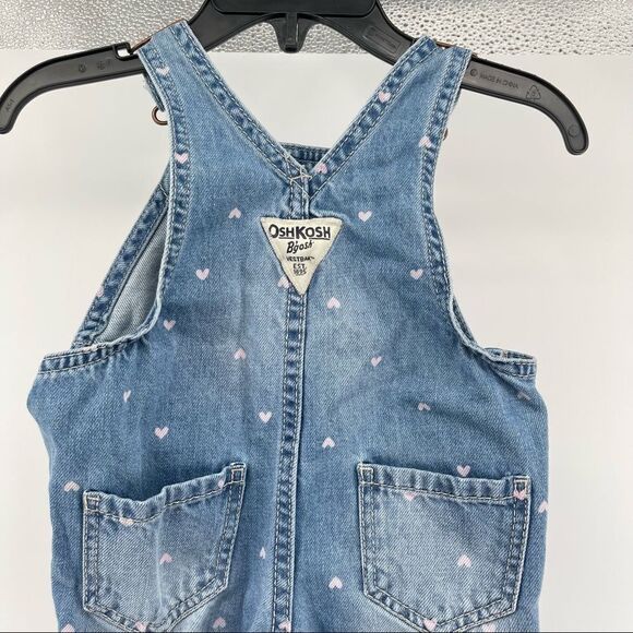OshKosh B’gosh Baby Girl’s Vestbak Pink Hearts Denim Overalls Size 9M - Picture 11 of 17
